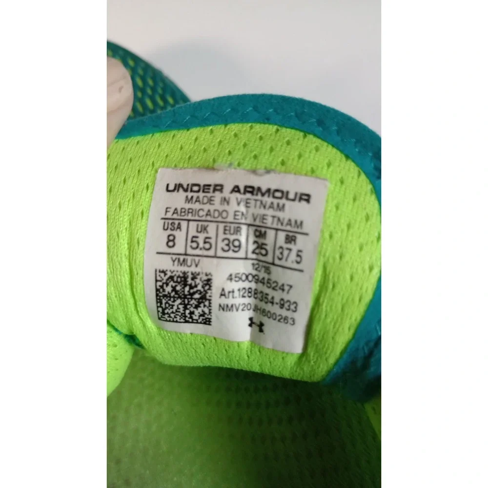 Under Armor Charged Speedform Gemini 2 Ladies Running Shoes Sz 8 Teal/Lime Green
